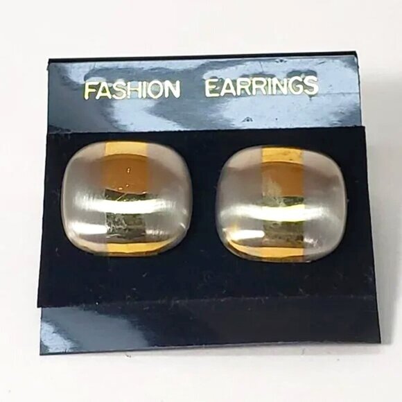 Gold  Silver Dual-Tone Stud Earrings Modern Stripe Design, 0.75” Fashion Jewelry - Picture 1 of 8